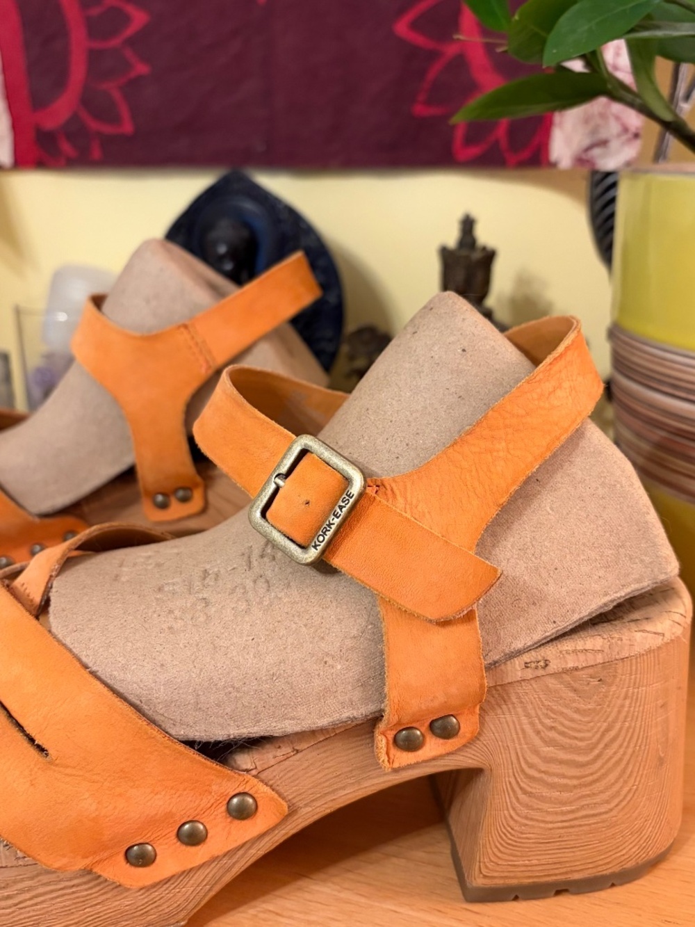 Kork Ease Tia Orange Woven Leather Block Heel Platform Sandals Size 9 M Boho - Picture 3 of 11
